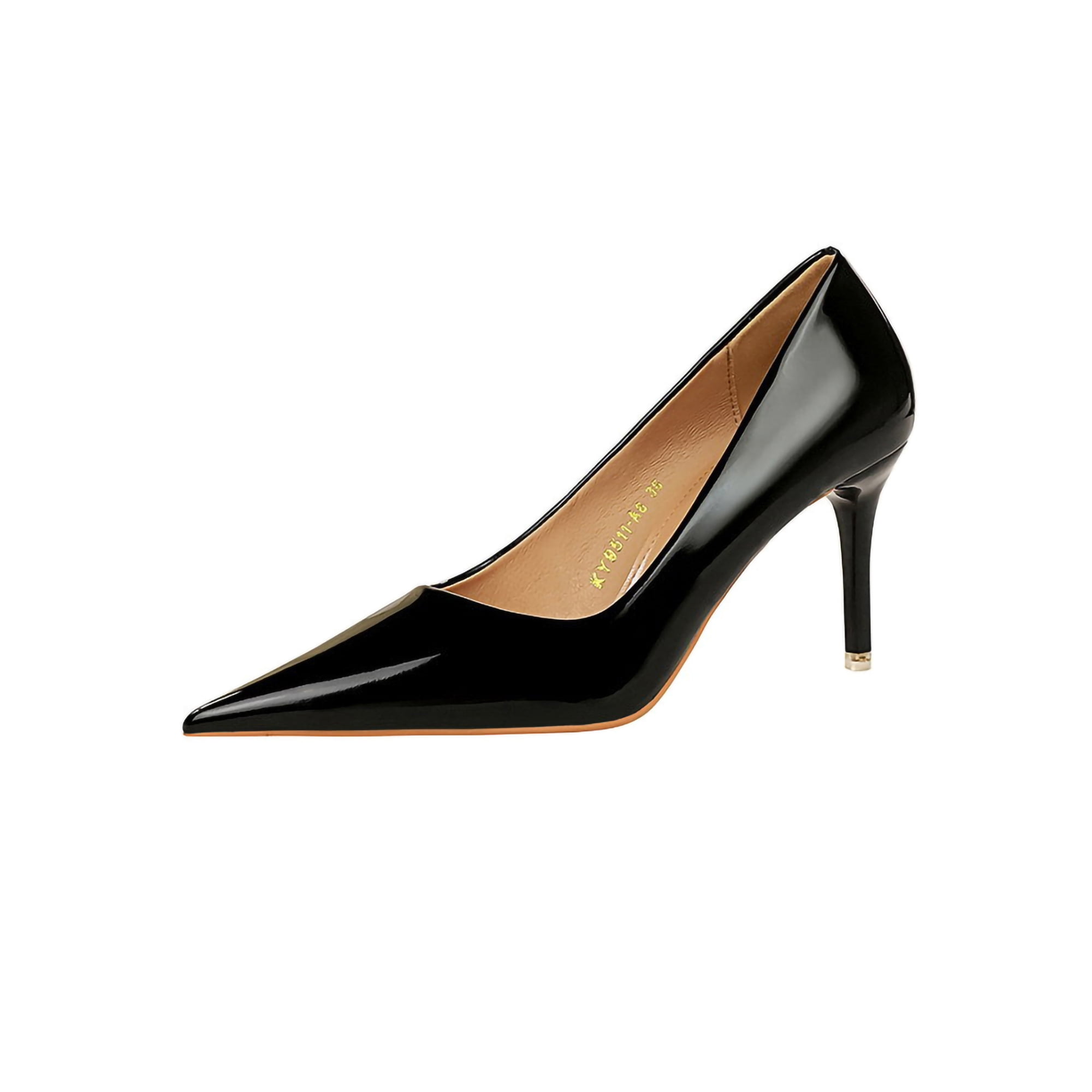 パンプス Black Leather Stiletto Pump Woobling Ladies Comfort Pumps Walking Lightweight Stiletto