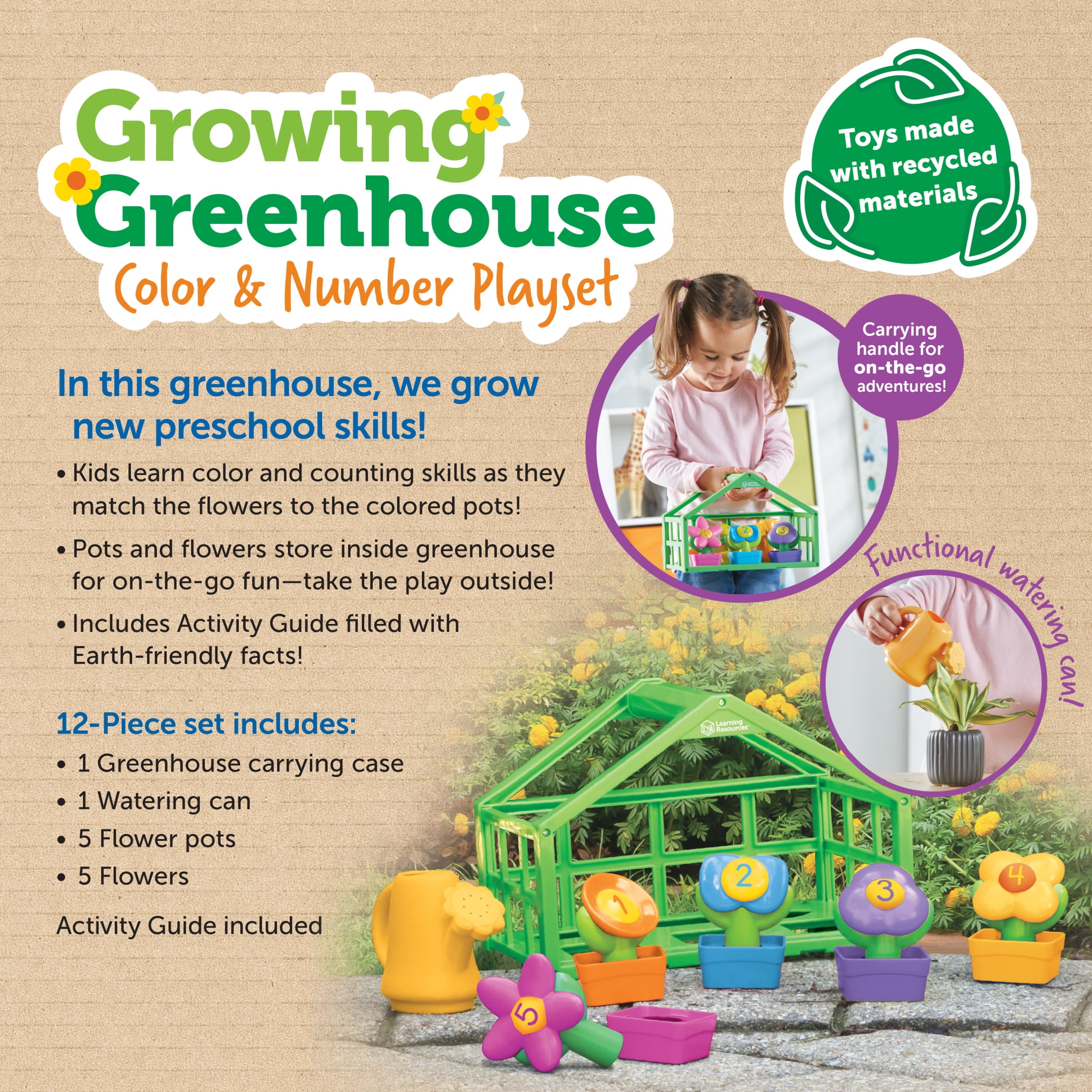 Learning Resources Growing Greenhouse Color & Number Playset, 12 Pieces, Ages 18 Months+