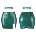 thumbnail image 3 of Leather Short Skirt for Women High Waist Sexy Skirts Club Mini Skirts Split Stretchy Bodycon Skirt for Party Nightclub Green US S, 3 of 5