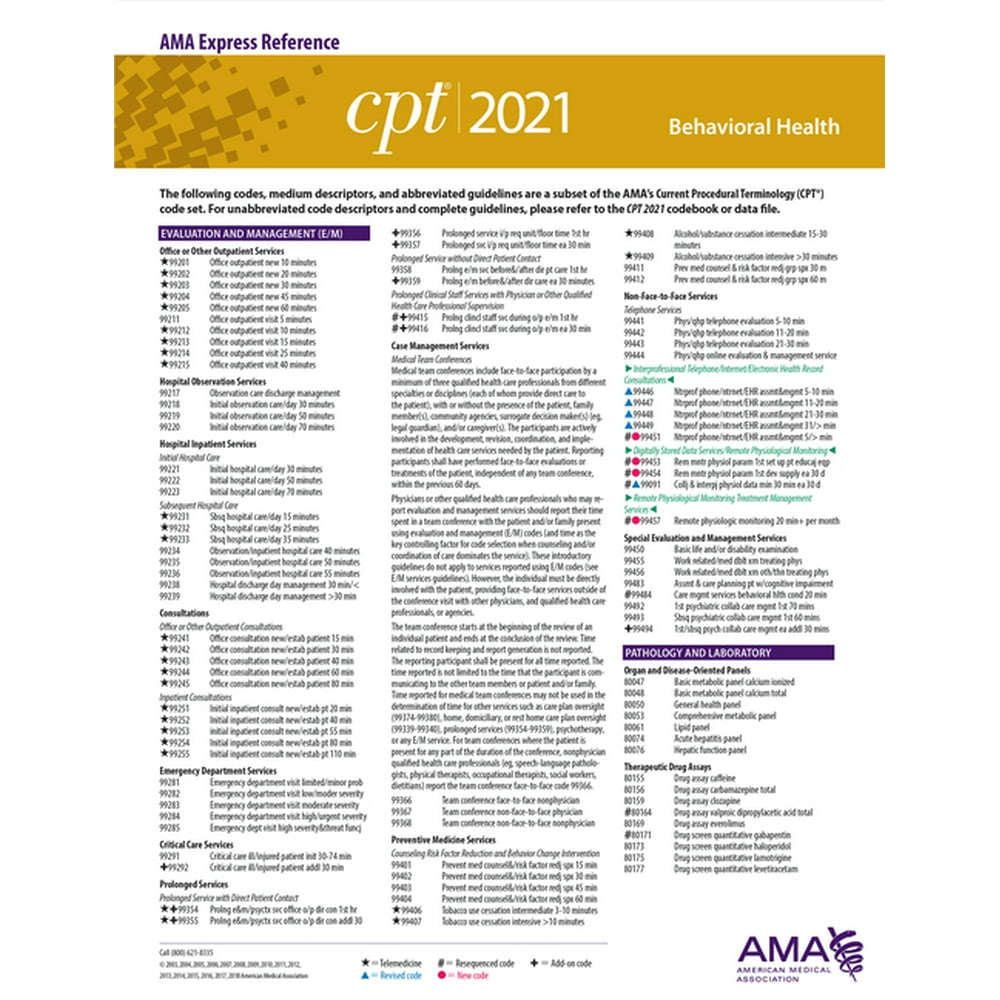 CPT 2021 Express Reference Coding Card: Behavioral Health (Book