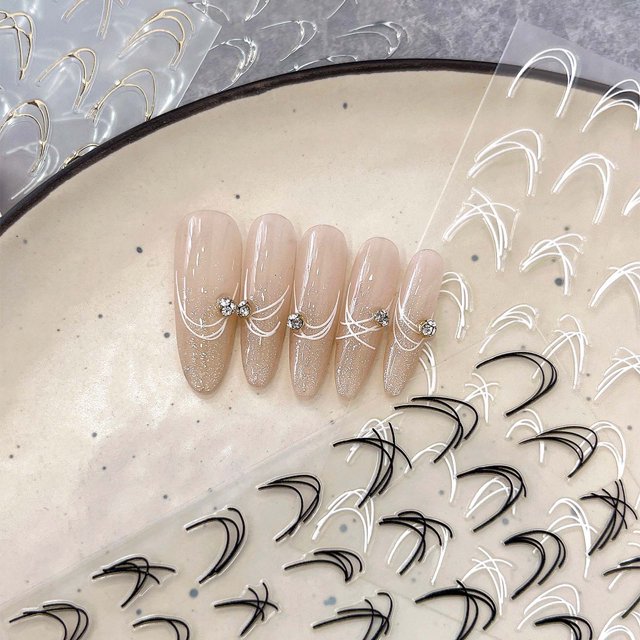 XWSHYW Pegatinas de Uñas Pegatinas de Uñas En Relieve Pegatinas de Uñas Retro Negro Francés Cepillado
