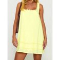 thumbnail image 3 of Yellow Loose Mini Dress With Lace Trim Square Neck Sleeveless Casual Summer Dress For Beach Club Streetwear, 3 of 7