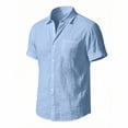 thumbnail image 5 of Men's Cotton Linen Short Sleeve Shirts Loose Casual Lightweight Button Down Shirt Beach Vacation Summer Tops with Pocket Size S-4XL Light Blue, 5 of 6