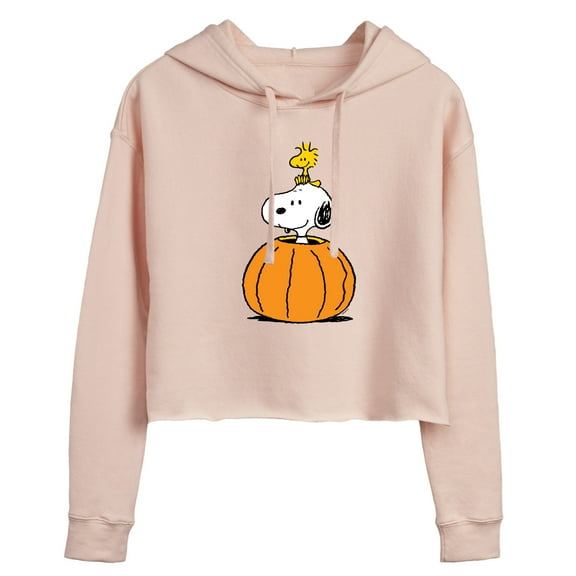 Peanuts - Snoopy Woodstock Pumpkin - Juniors Cropped Pullover Hoodie