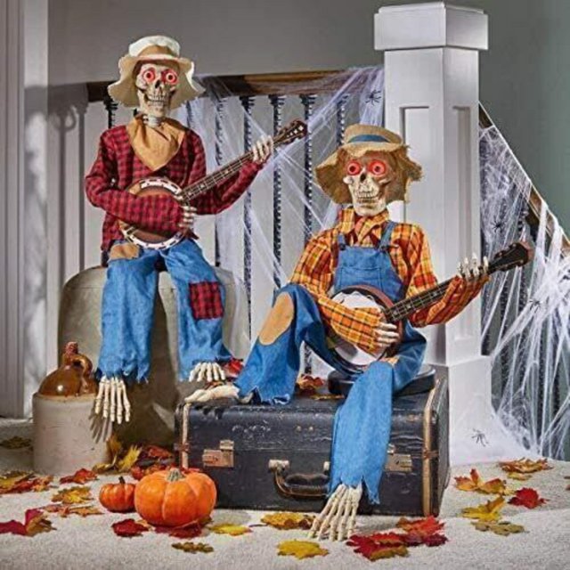 Decoración de Halloween de esqueleto de banjo de duelo animado divertido