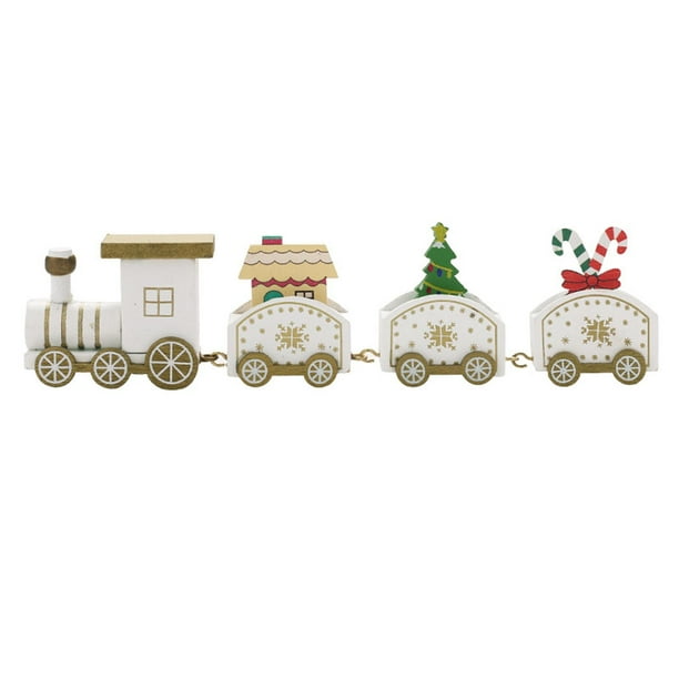 Tren de madera navideño, decoración de tren, adorno navideño, decoración de madera para Navidad. Blanco