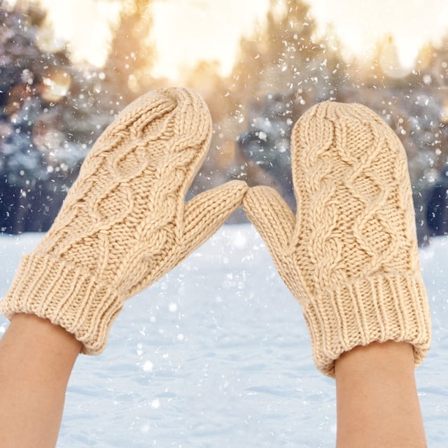 Gants de Ski Thermiques Tricotés Épais pour Femmes