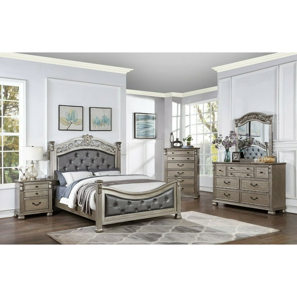 Luxurious Bedroom Transitional Formal Queen Bed Posts HB FB 6pc Set