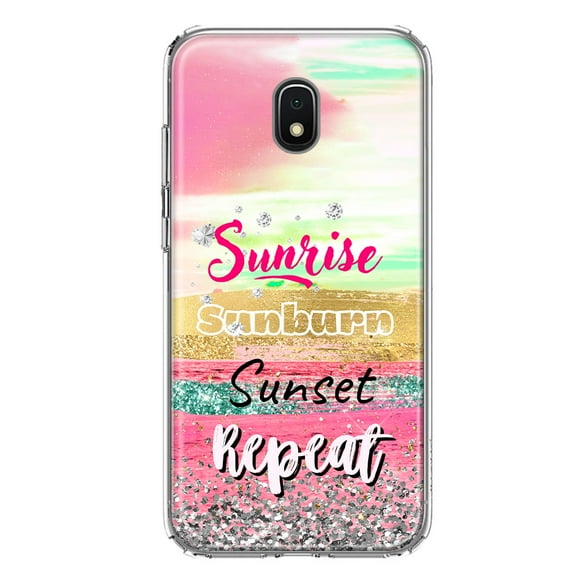 MUNDAZE Samsung Galaxy J7 2018 Star/Crown/Aura Shockproof Clear Hybrid Protective Phone Case Summer Brush Strokes Sunrise Sunburn Sunset Repeat Cover