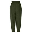 thumbnail image 5 of Women's Elastic High Waist Capri Pants Cotton Linen Lightweight Comfy Vacation Beach Summer Casual Loose Wide Leg Pants Army Green,S, 5 of 7