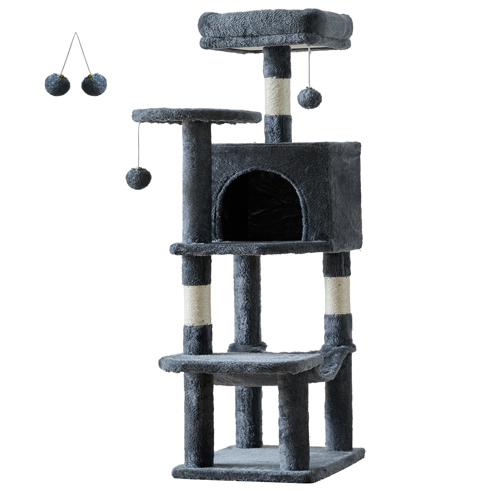 CONCETTA 44in Multi Level Cat Tree Tower,Cat Scratching Posts with Large Top Perch and Hammock,Gray