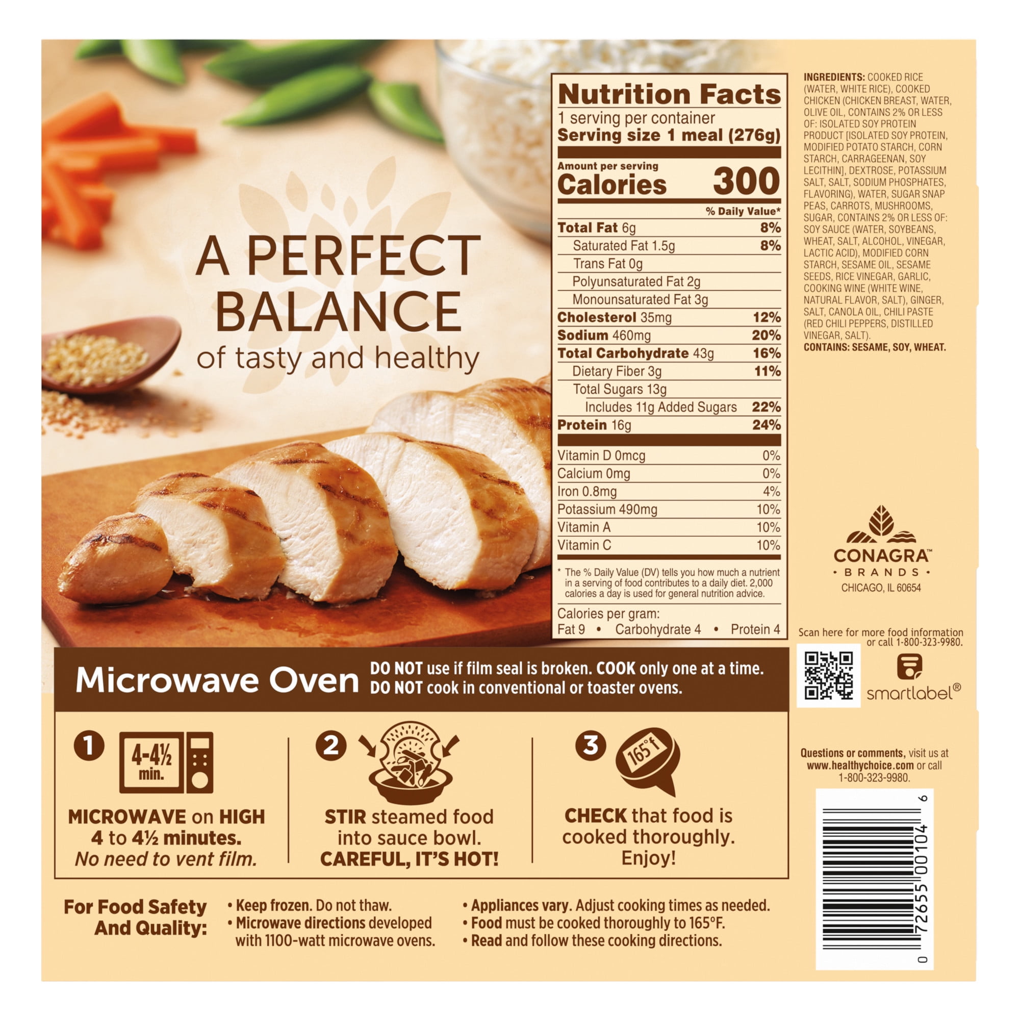 Healthy Choice Cafe Steamers Sweet Sesame Chicken, High Protein Frozen Meal, 9.75 oz. Bowl