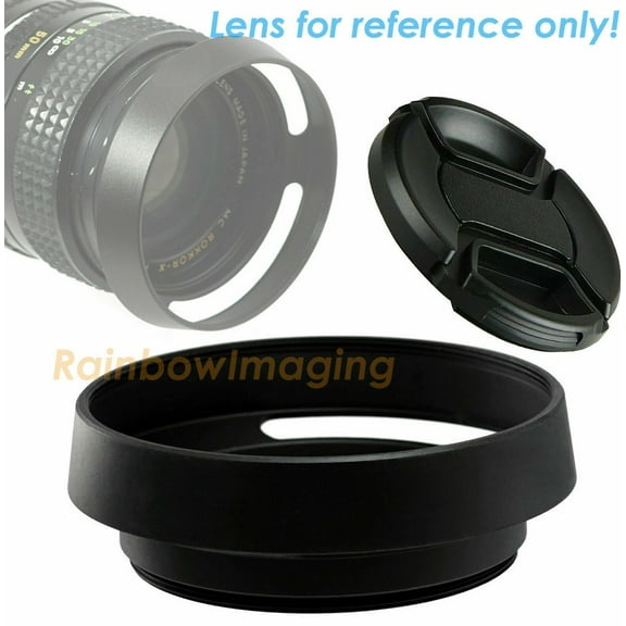 Fotasy 49mm Metal Vented Tilted Curved Hood, 49 mm Hood, for Nikon Nikkor Sony Canon Pentax lens   Front Snap on Cap