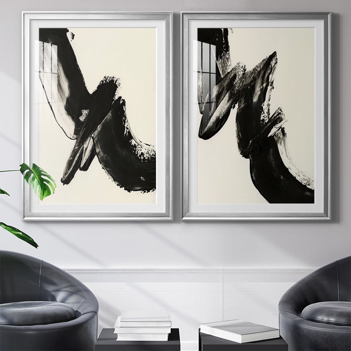 Wexford Home Black Expression I Premium Framed Print, 26.5" x 36.5" - Ready to Hang, Silver (Set of 2)