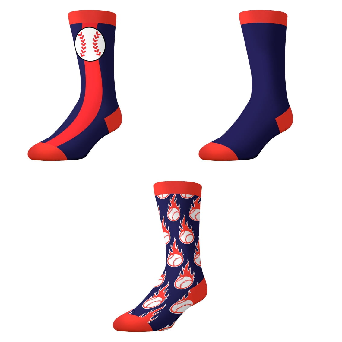 Socks by CRAZYBOXER Premium Baseball; Crew Socks, 3-Pairs