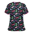 thumbnail image 3 of Jinhomg Cute Scrub Tops for Women Funny Animals Cartoon Graphic Nursing Scrubs Lightweight Comfy Short Sleeve V-Neck Caregiver Top with Pockets Sales Today Clearance Black XXL, 3 of 4