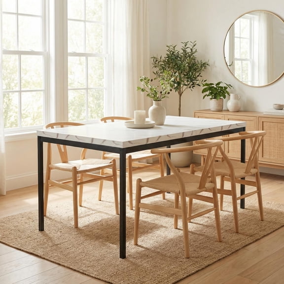 Homy Casa California Los Angeles Modern White Marble Dining Table 120x70x75cm