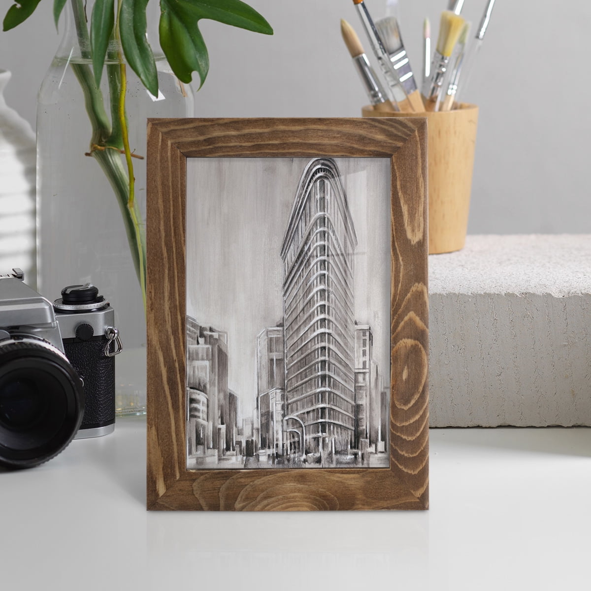 Art Deco Cityscape II -Framed Print w/glass-Walnut