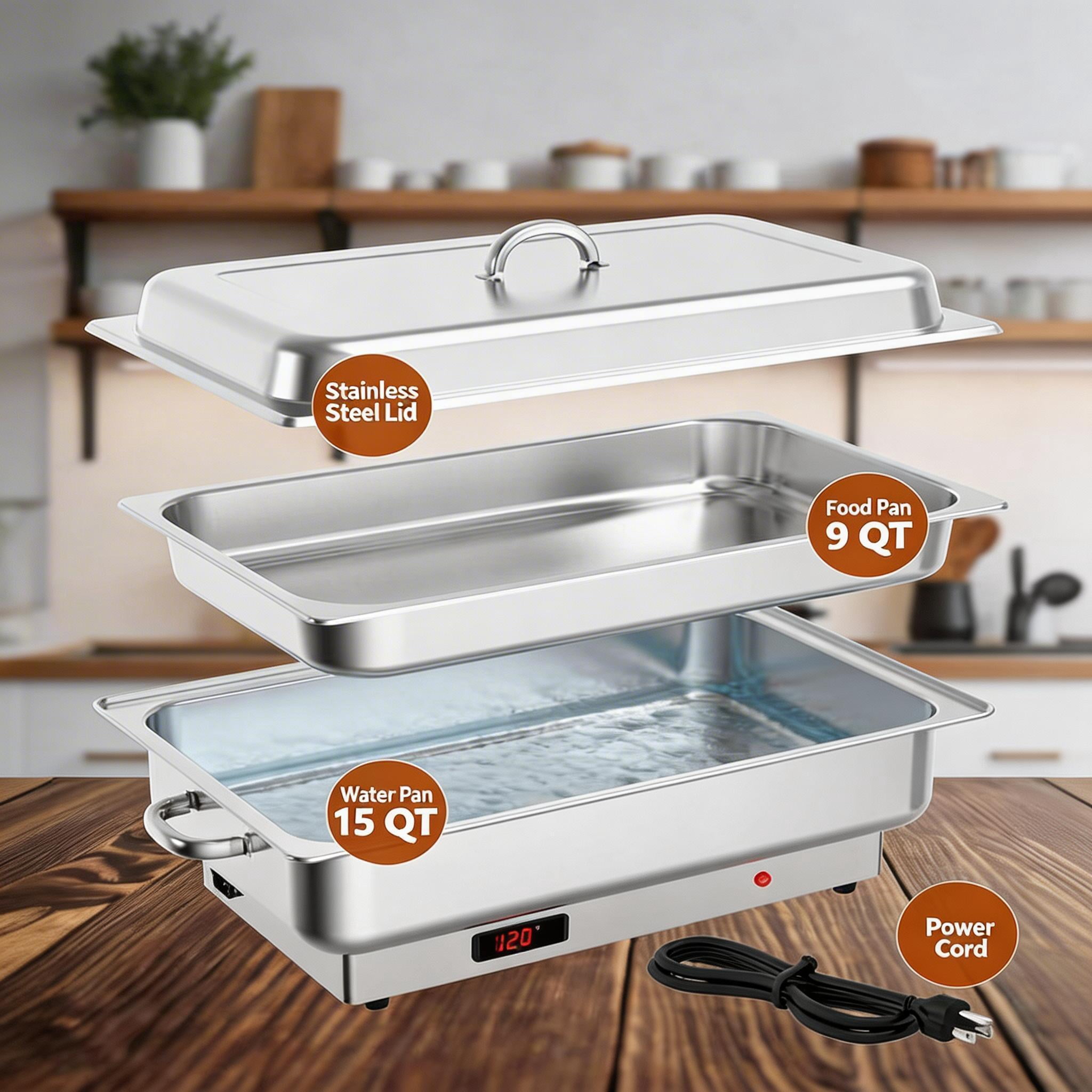 Chafing Dish Buffet Set with Stainless Steel Food Warmers, Serving Trays for Catering, Parties & Weddings, Multi-Section Design, Dishwasher Safe