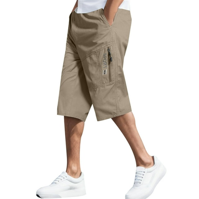 Men's Fashion Simple Solid Color Elastic Waist Overalls - Cotton Casual Pants Shorts for Work