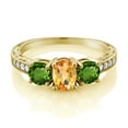 thumbnail image 2 of Gem Stone King 1.85 Ct Oval Checkerboard Yellow Citrine Green Chrome Diopside 18K Yellow Gold Plated Silver Moissanite Ring (Size 7), 2 of 4