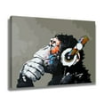 thumbnail image 2 of Listen to Music Monkey Oil Painting Canvas Poster Bedroom Decor Sports Landscape Office Room Decor Gift,Frame-style,16x24inch(40x60cm), 2 of 8