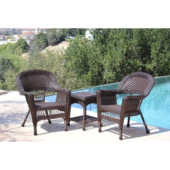 Jeco 3 Piece Resin Wicker Patio Conversation Set in Espresso-Color:Espresso