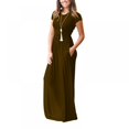 thumbnail image 2 of Baywell Women Short Sleeve Loose Plain Maxi Dresses Casual Long Dresses Pockets, Coffee, L, 2 of 6