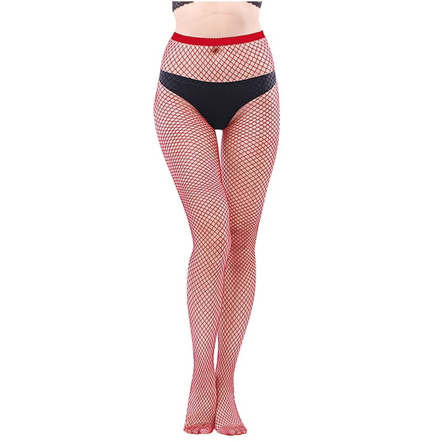 Penkiiy Bas Résille pour Femmes Chaussettes de Mode pour Femmes Chaussettes Perforées Colorées Chaussettes de Pêche Super Élastiques Chaussettes à Filet Dense Rouge Collants