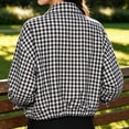 thumbnail image 4 of DISKEBUISS Women's Cropped Gingham Plaid Jacket Lapel Zip & Snap Long Sleeve Short Outerwear for Fall Winter, 4 of 7