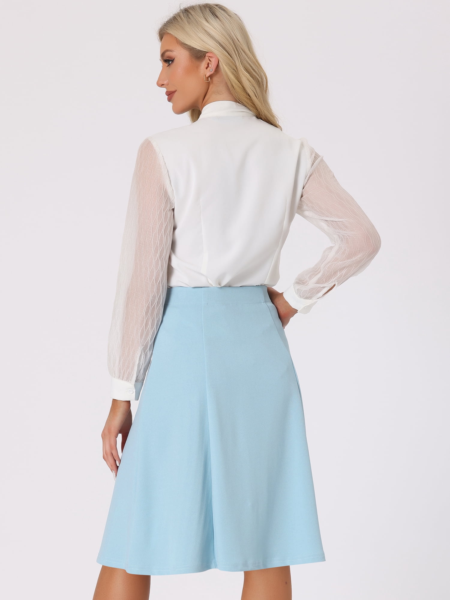 DARING DIVA Women's A-Line Button Front Formal Knee Length Skirt XS Blue