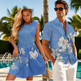 thumbnail image 2 of KUIFORTI Spring Couple Matching Outfits Matching Summer Outfits for Couples Blue Vintage Floral Loose Swing Sundresses with Soft Fabric Breathable for Beach Seaside, 2 of 7