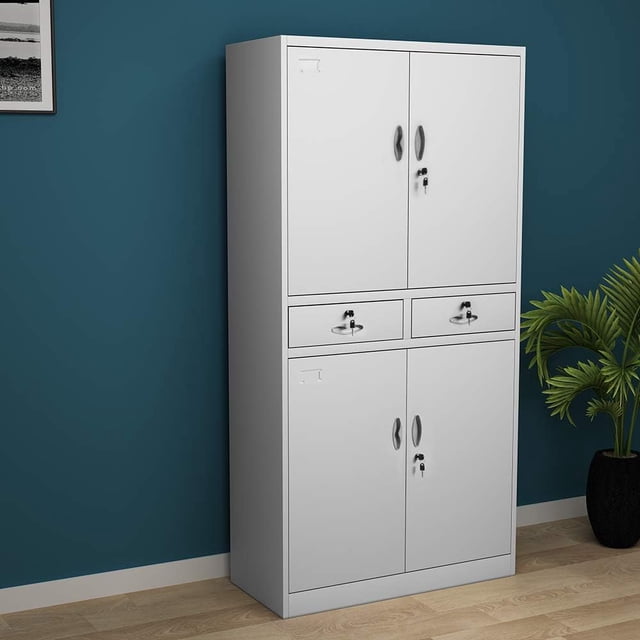 PananaHome - Armario de oficina alto de metal con 2 cajones y puertas, archivador, armario de almacenamiento, muebles de oficina Vhermosa AZ-0145
