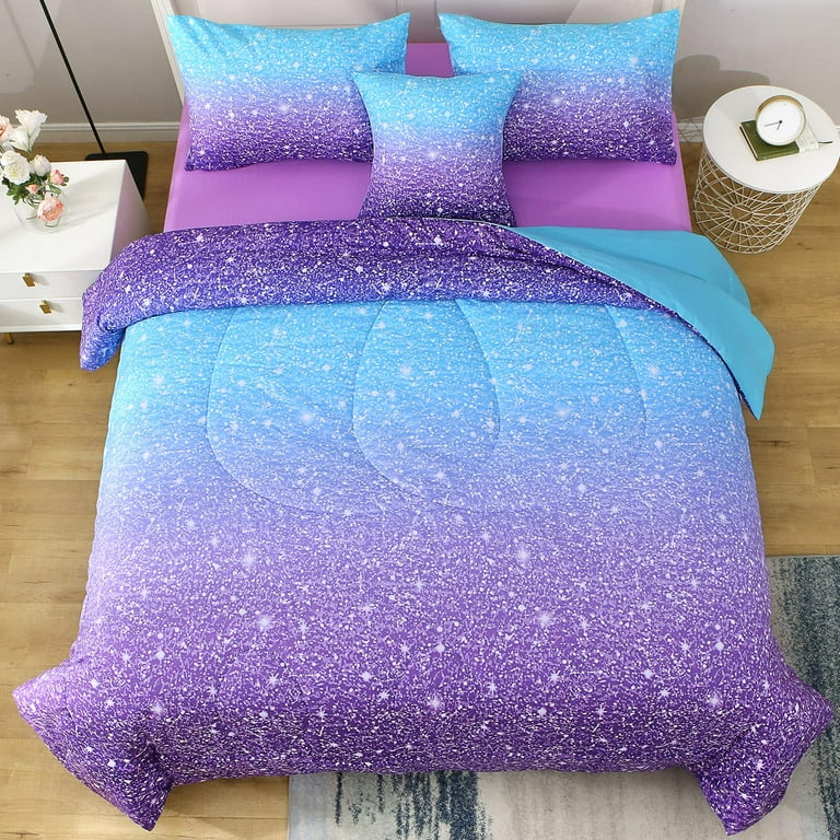 JQinHome Glitter Comforter Set Twin Size ,6 Piece Bed in A Bag 3D