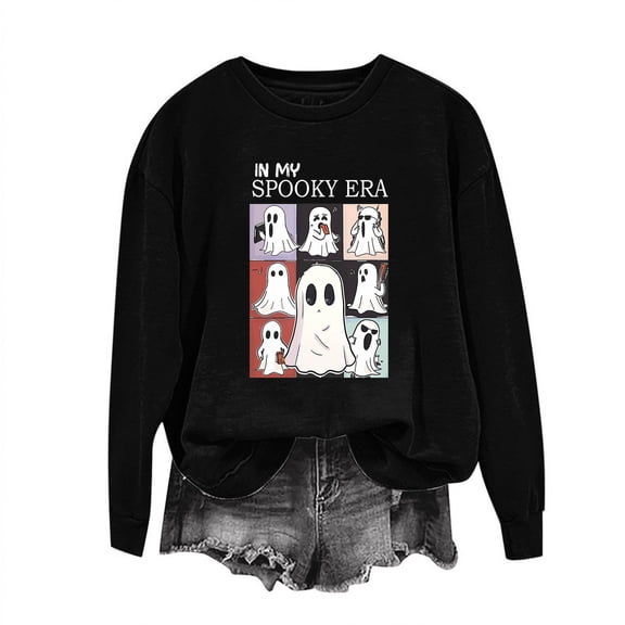 Tbopshirt Womens Hoodless Sweatshirts Halloween,Sweatshirts for Women Plus Size,Fall Winter Glasses Girl Print Casual Sports Round-Neck Tracksuits Long Sleeve,Hoodies Sweatshirts Pullover