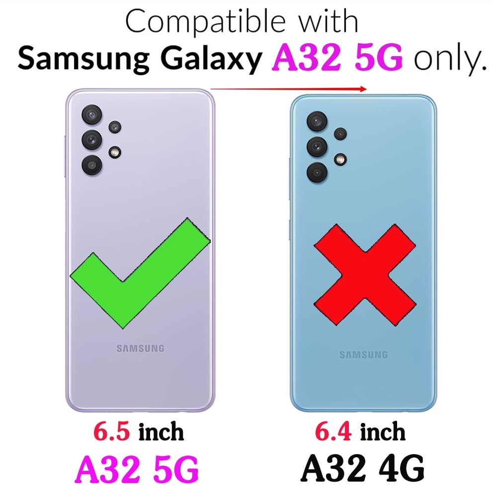 Compatible with Samsung Galaxy A32 5G 2021 6.5 inch Zipper Wallet Phone Case Tempered Glass Screen Protector Crossbody Lanyard Strap Flip Card Holder Slot Cell Cover for M32 G5 A 32 32A Women Green
