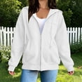 thumbnail image 4 of Hoodie Women Dqueduo Women's Solid Color Full-Zip Hooded Long-Sleeve Sweatshirt Cardigan with Pockets White S, 4 of 9