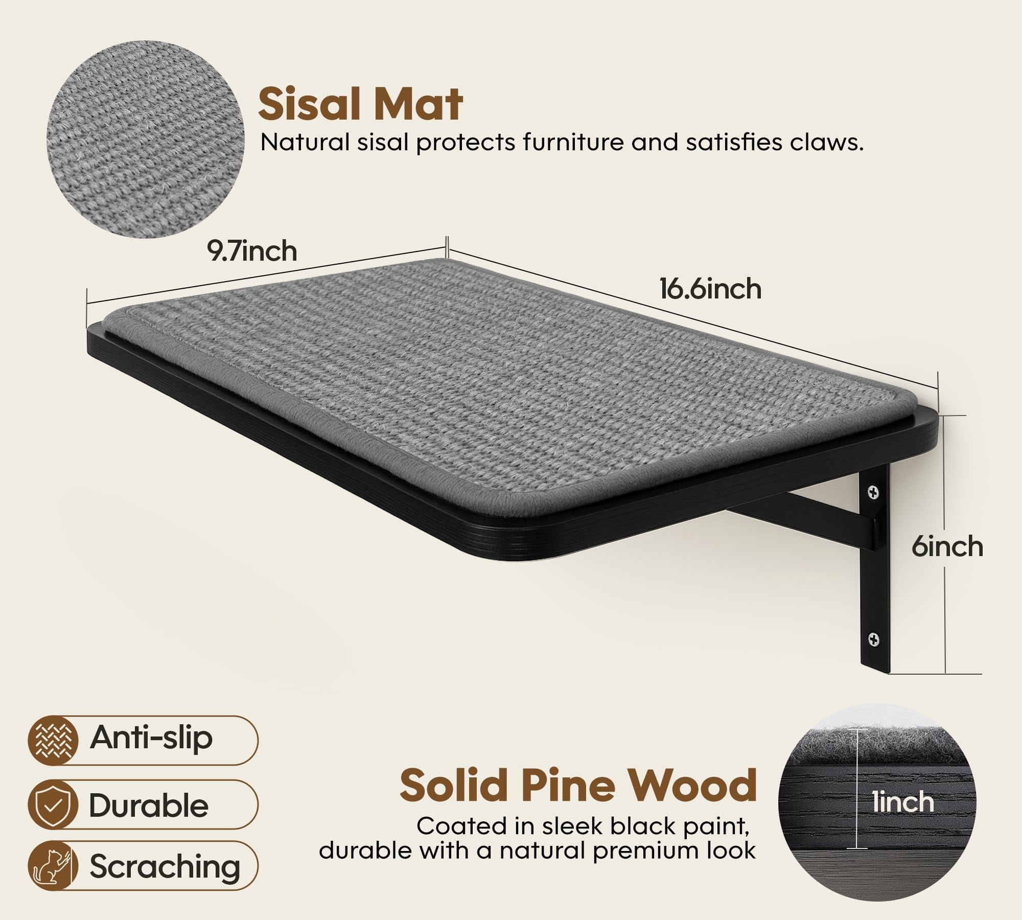 Cat Wall Shelf Window Perch  Cats Bed Hammock With Pad For Climbing Sleeping Playing Black Furniture Indoor Large