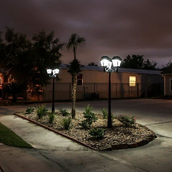 Gama Sonic Imperial III Solar Post Light, Black Cast Aluminum and Beveled Lens, Outdoor Triple Lamp with Extended Duration, Dual Color Temperature and 3" Fitter Black Finish, 97KF30