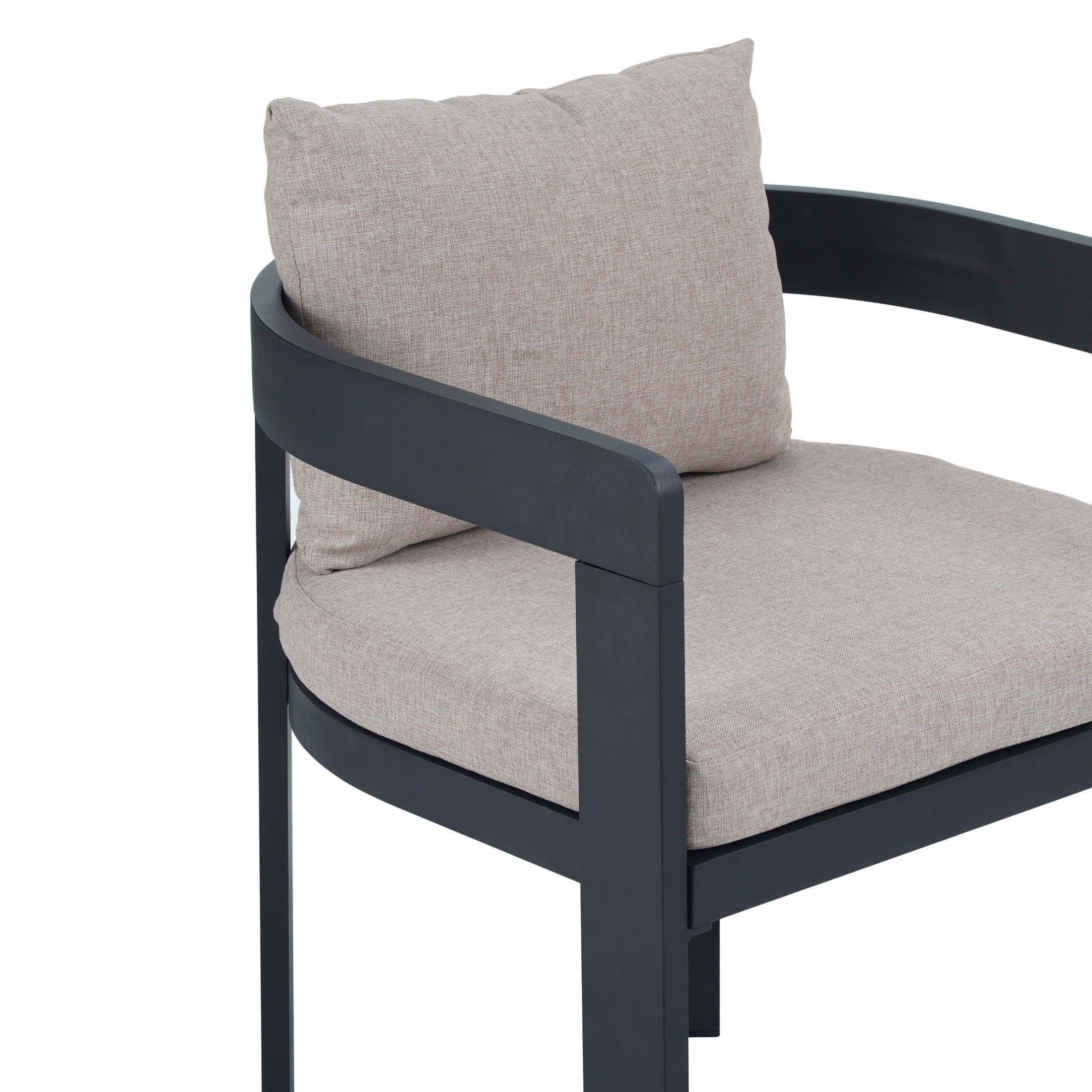 Calistae Outdoor Patio Dining Chairs, Aluminum, Beige + Black, Set of 2