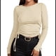 thumbnail image 1 of Camisa Corta de Cuello Redondo, Larga y Cordón Lateral para Mujer, Ajustada, Acanalada Albaricoque XL, 1 of 7