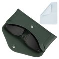 thumbnail image 1 of Funda de gafas de cuero con botón y paño de limpieza para hombres y mujeres, estuches para gafas de sol (verde oscuro), 1 of 6