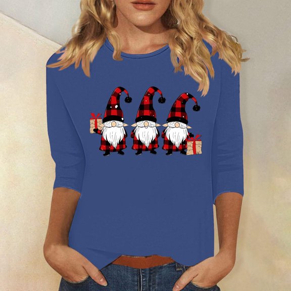 Up to 65 off!Lolmot Christmas Shirts for Women Funny Buffalo Plaid Gnomes 3/4 Sleeve Tops Cute Crewneck Vacation Christmas Shirts Pullover Tee Blouse