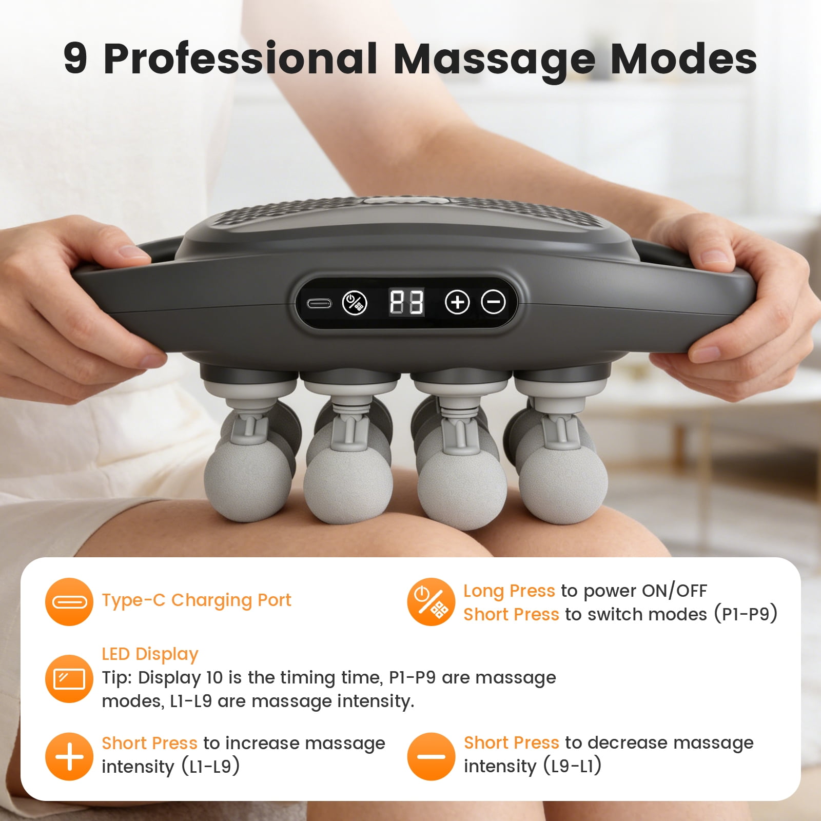BAOKALER 16 Head Massage Gun Set, 2000mAh Electric Massage Tools, Electric Muscle Massager with with 9 Modes 9 Intensities for Deep Tissue, Back, Shoulders, Legs, Gray