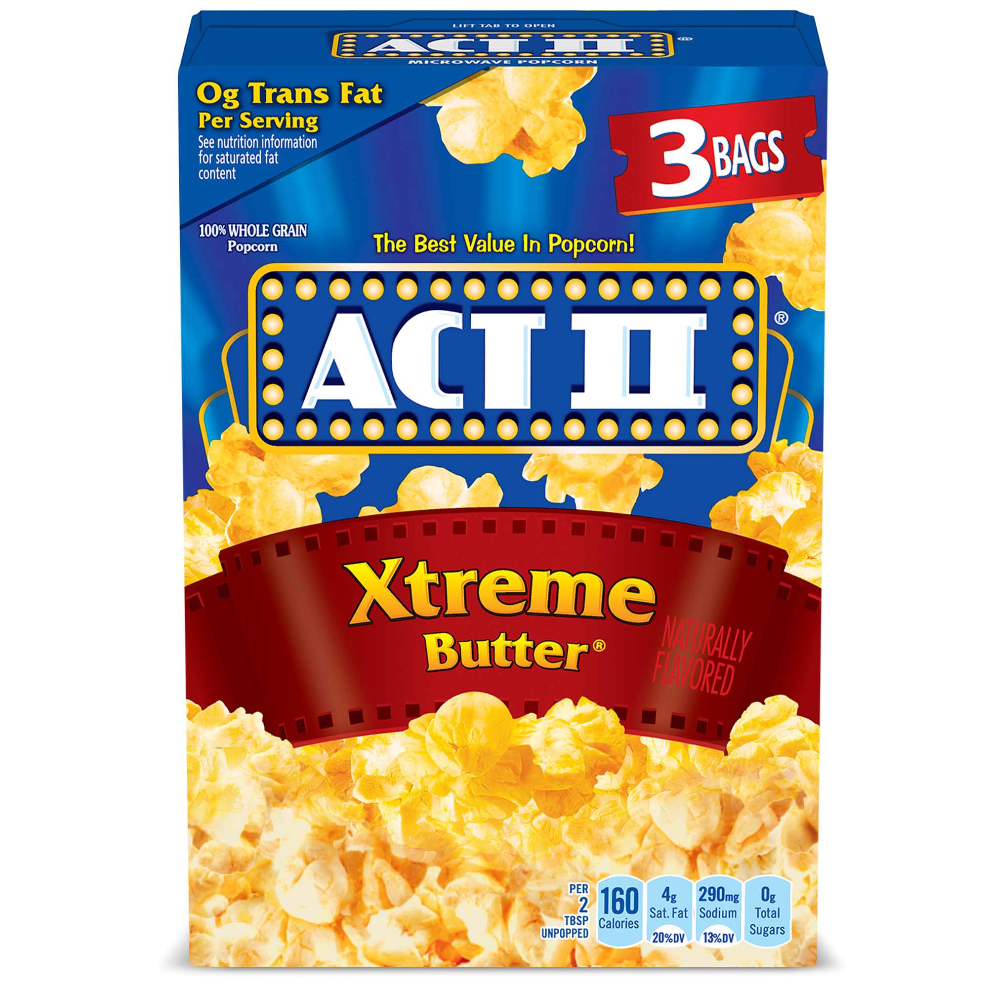ACT II Xtreme Butter Microwave Popcorn, 3Count 2.75oz. Bags