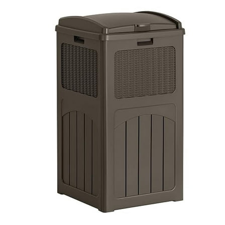 30 Gallon Trash Can, Resin Outdoor Garbage Can with Lid, Waterproof Hideaway Patio Waste Bins for Outside Use (Deep Brown)