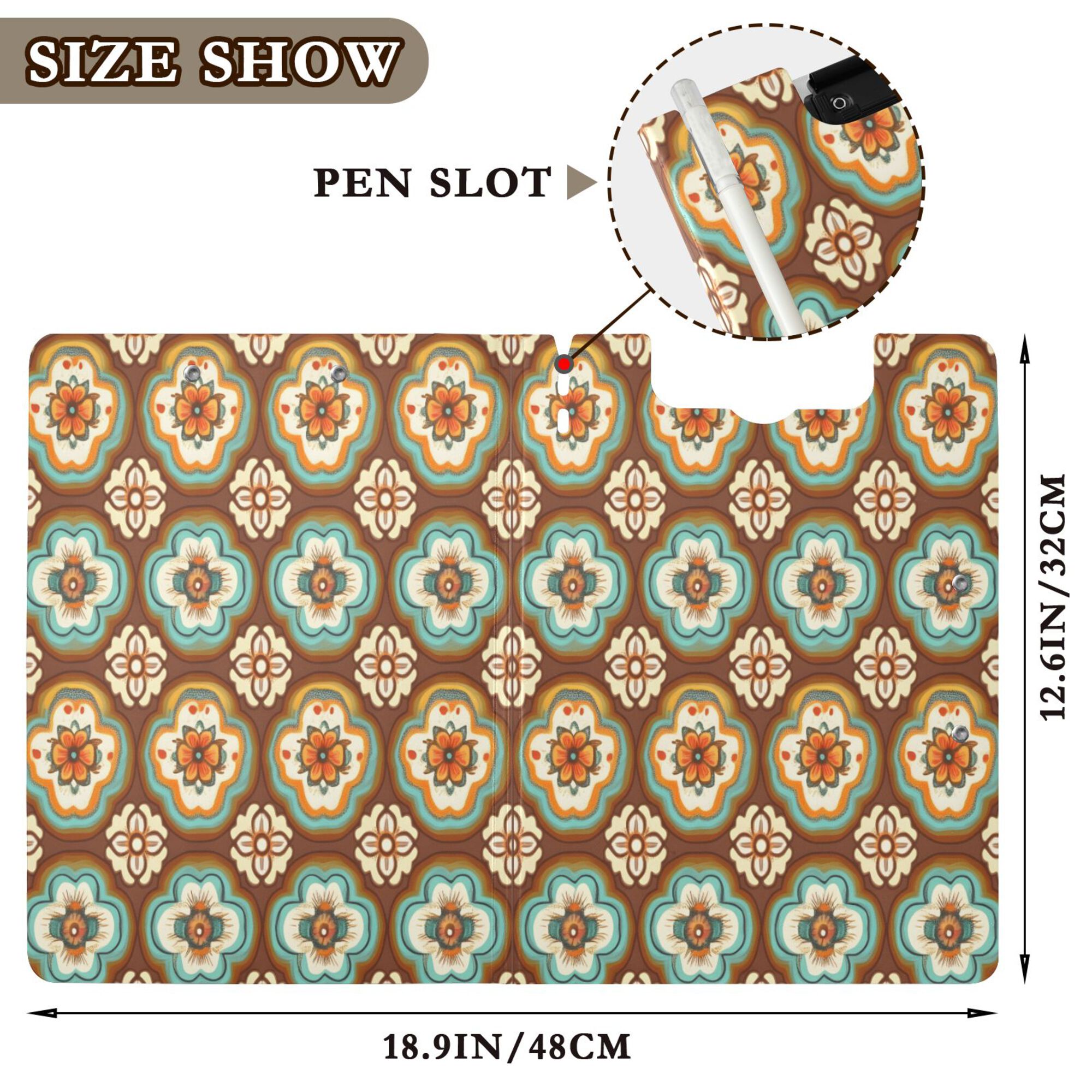 FORMRS A4 Clipboard Folder with Pen Holder Horizontal Foldable School Office Binder, Retro Blossom Flower