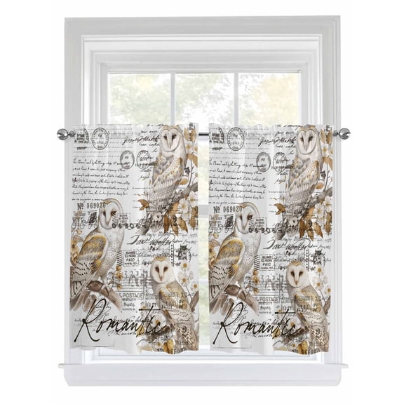 Kitchen Curtains 54 Inches length, Vintage Owl Window Treatment Curtain Drapes, Rustic Sping Floral Botanical Postmark Thermal Insulated Drapes for Basement Hotel RV, 42"x54", 2 Panels