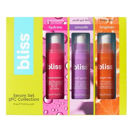 Bliss Mini Serum Kit, for Dryness, Hydrating, Smoothing, & Brightening, All Skin Types, 0.5 fl oz