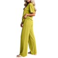 thumbnail image 6 of AnuYalue 2 Piece Pajama Sets for Women Dressy Casual Short Sleeve Tops Wide Leg Pants Loungewear Set Solid Travel Outfits, 6 of 8